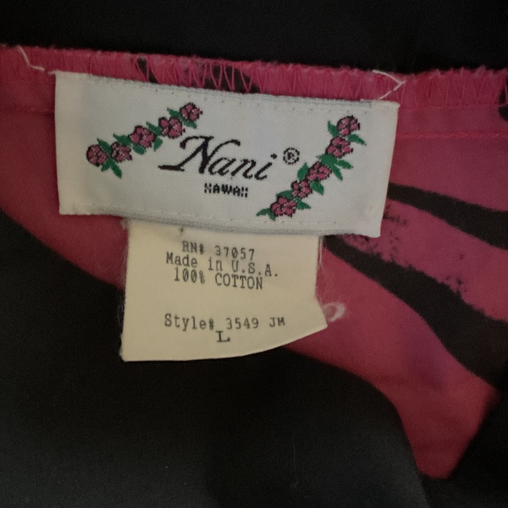 Nani Hawaiian made Pink Dress with Black Floral Design size large muumuu. - Picture 2 of 7